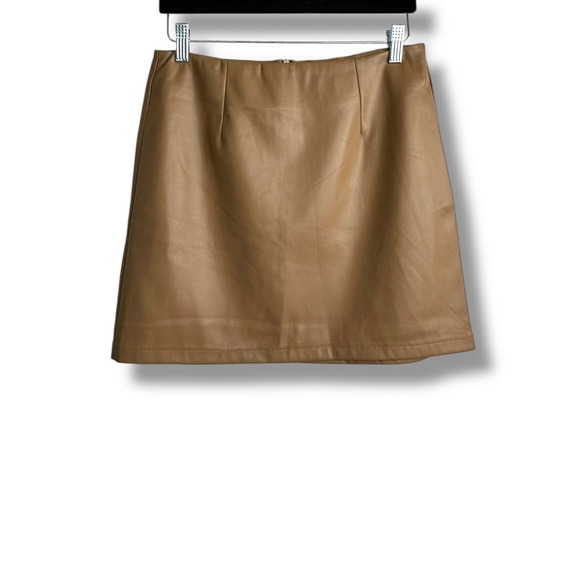 LBLC The Label Abby Mini Skirt Cognac Faux Leather Brown Womens L - Picture 2 of 10